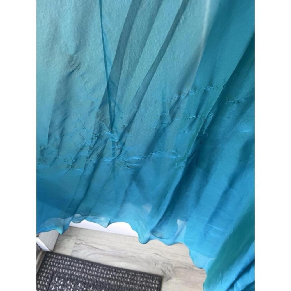 Prom Dress Strapless Teal Sweetheart Formal Medium Chiffon FLAW - Picture 6 of 8